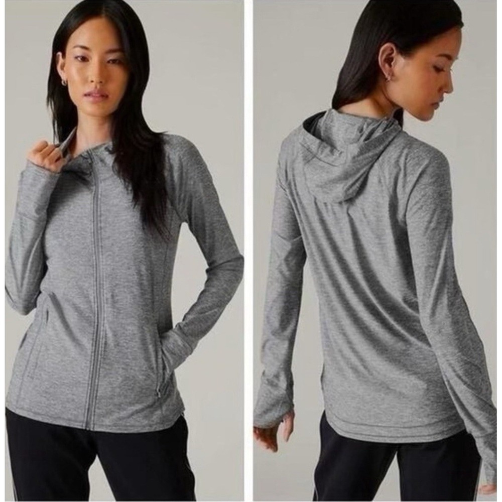 Athleta‎ Pacifica Illume Jacket Hoodie Womens Small Petite SP Heather Gray UPF